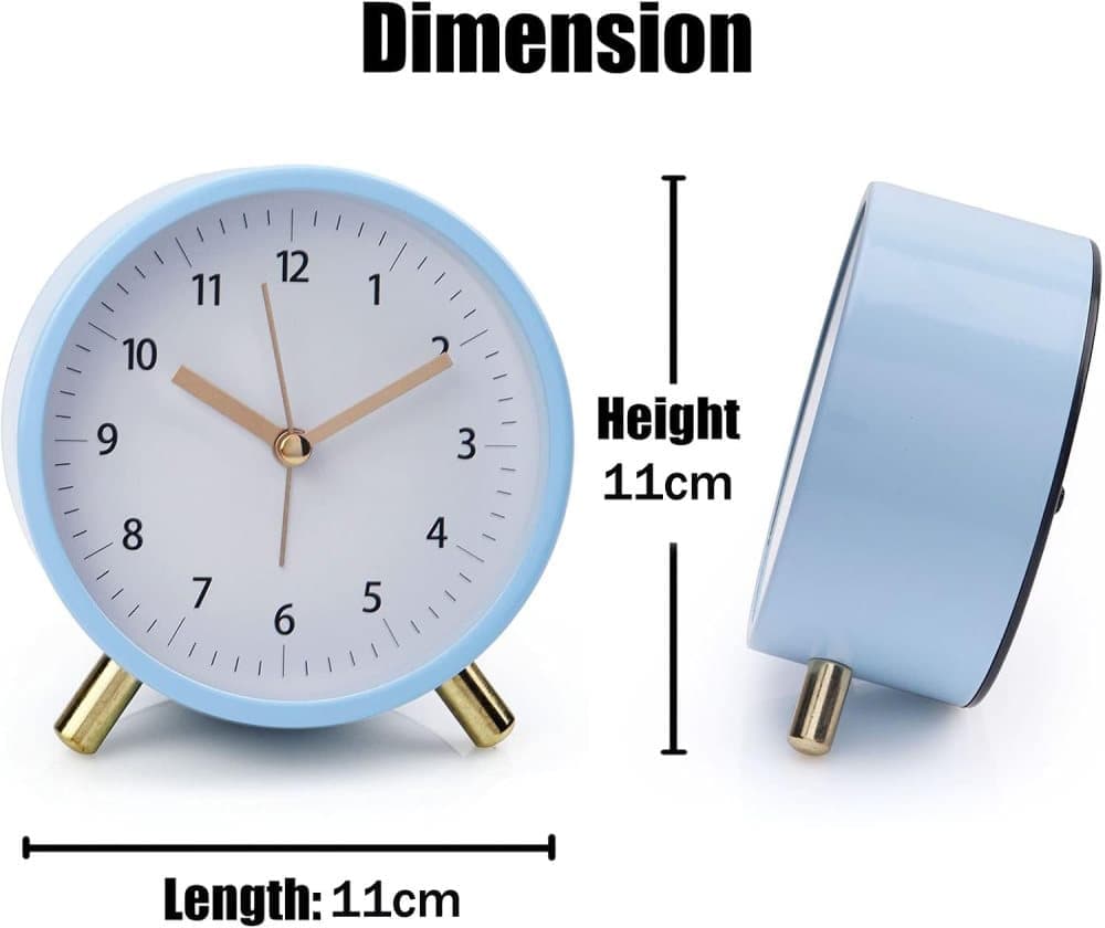 Silent Alarm Clock with Night Light and Backlight, Blue Bedroom and Travel Clock, Metal โ image 5