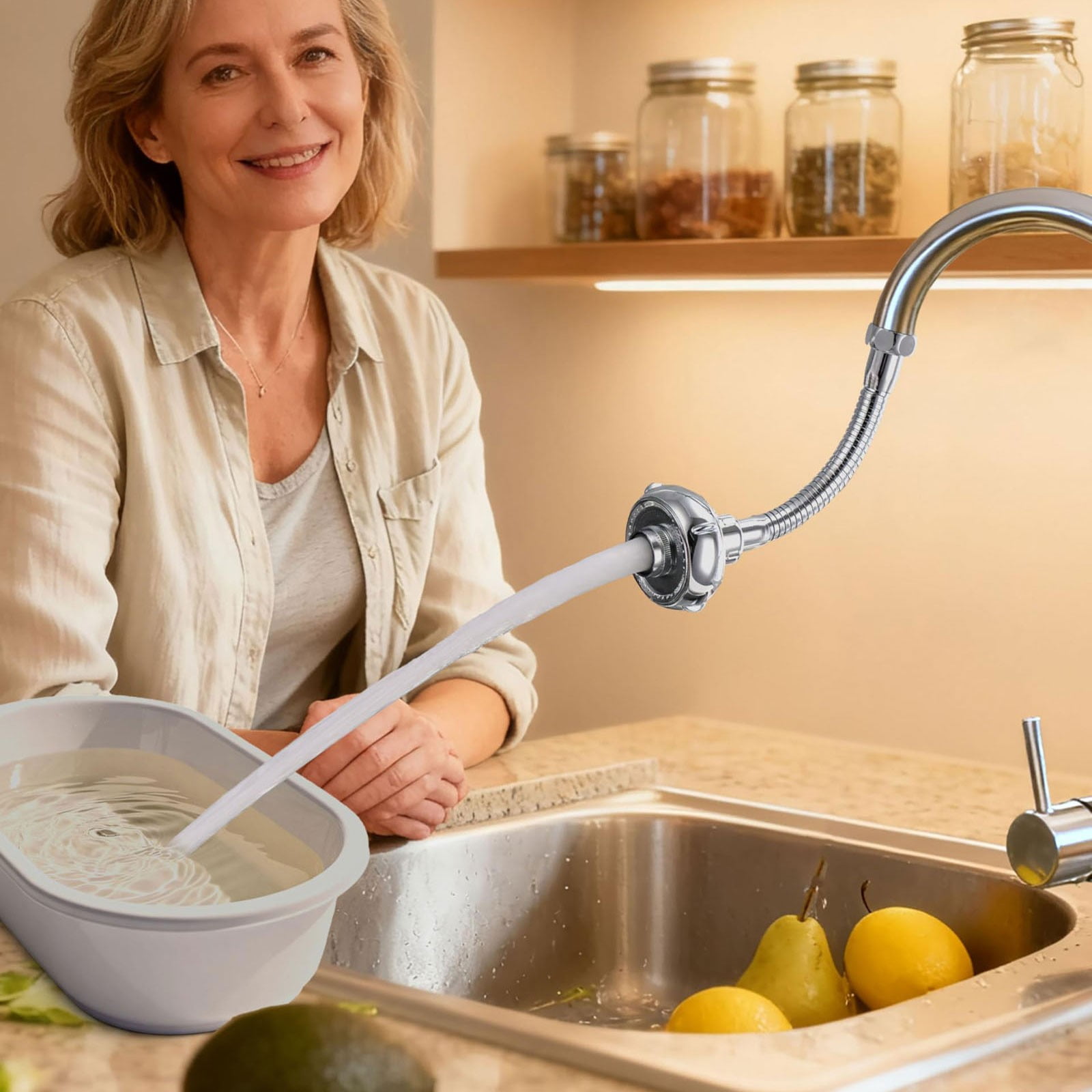 Shaped 360° Swivel Kitchen Faucet Extender Anti Function Kitchen Faucet Sprayer Attachment Large Diameter Shower Head Water Saving 8 Inch 20 6 6cm Silver — image 2