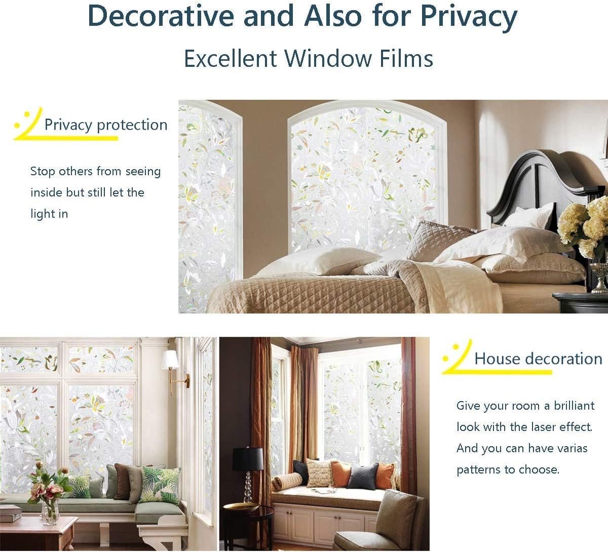 Window film - decorative window film - window sticker - 45 × 300 cm - Static - 3D orchid - anti-UV - Anti-peep - Translucent - Adhesive film without glue for — image 2