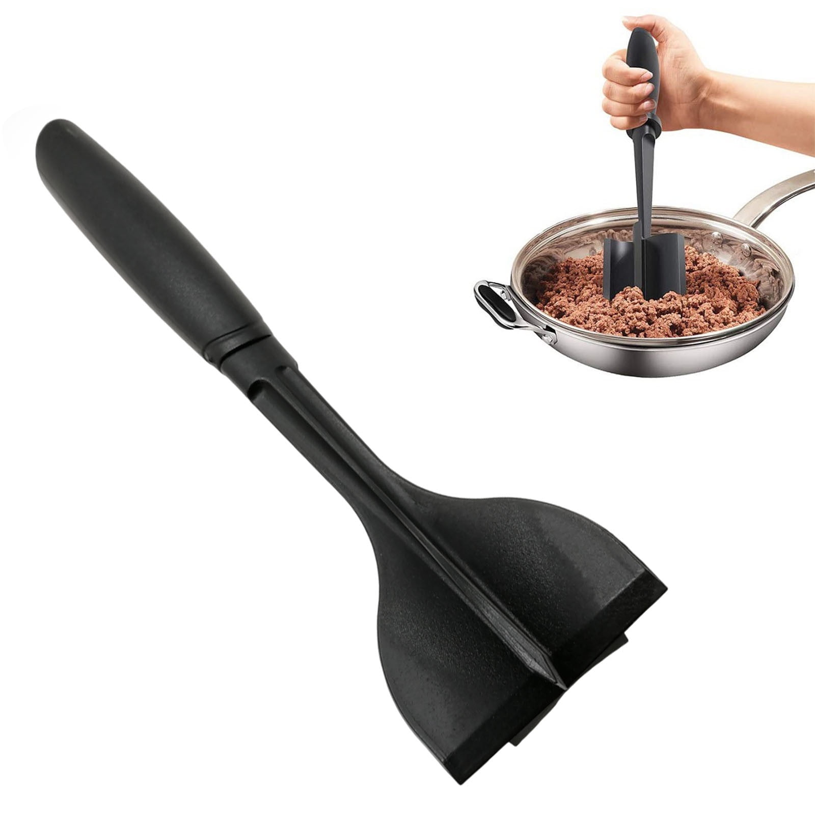 Manual Hamburger Meat Chopper Stirrer - Long Handle Chopper for Mixing Cutting, Egg Salad, Mashed Potato Red, Heat Resistant Meat Masher for Ground Beef