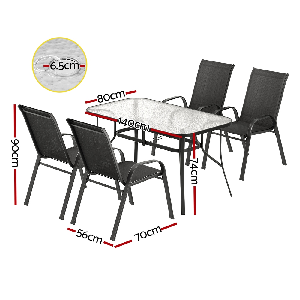 Gardeon 5PC Outdoor Dining Set Table and Chairs Patio Furniture Bistro Set Garden Black — image 2