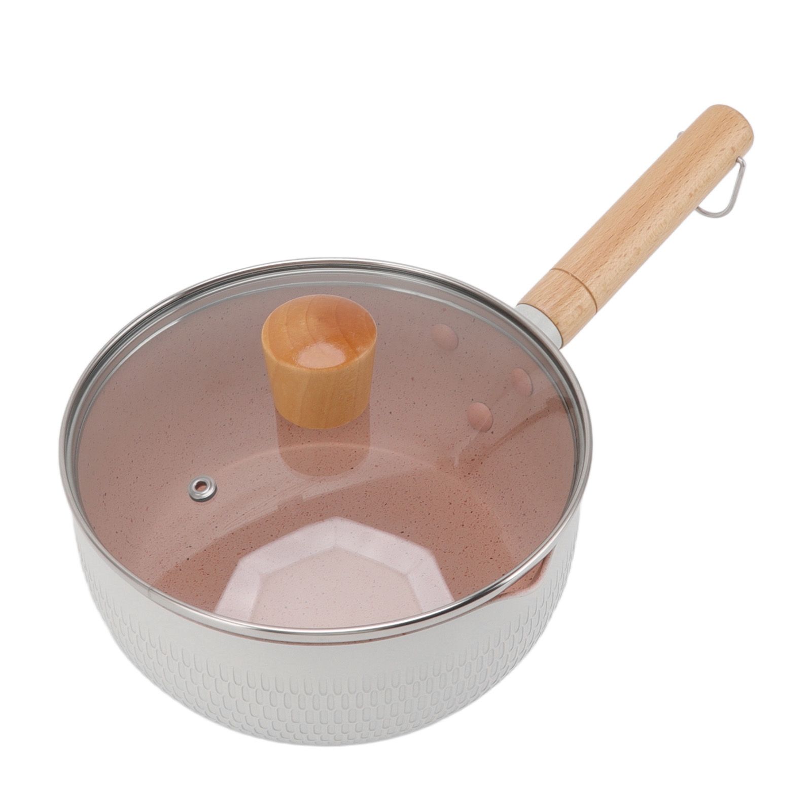 Sauce Pan Stick Proof Aluminum Alloy Multi Functional Milk Pot with Wooden Handle for Induction Gas Stove White โ image 6