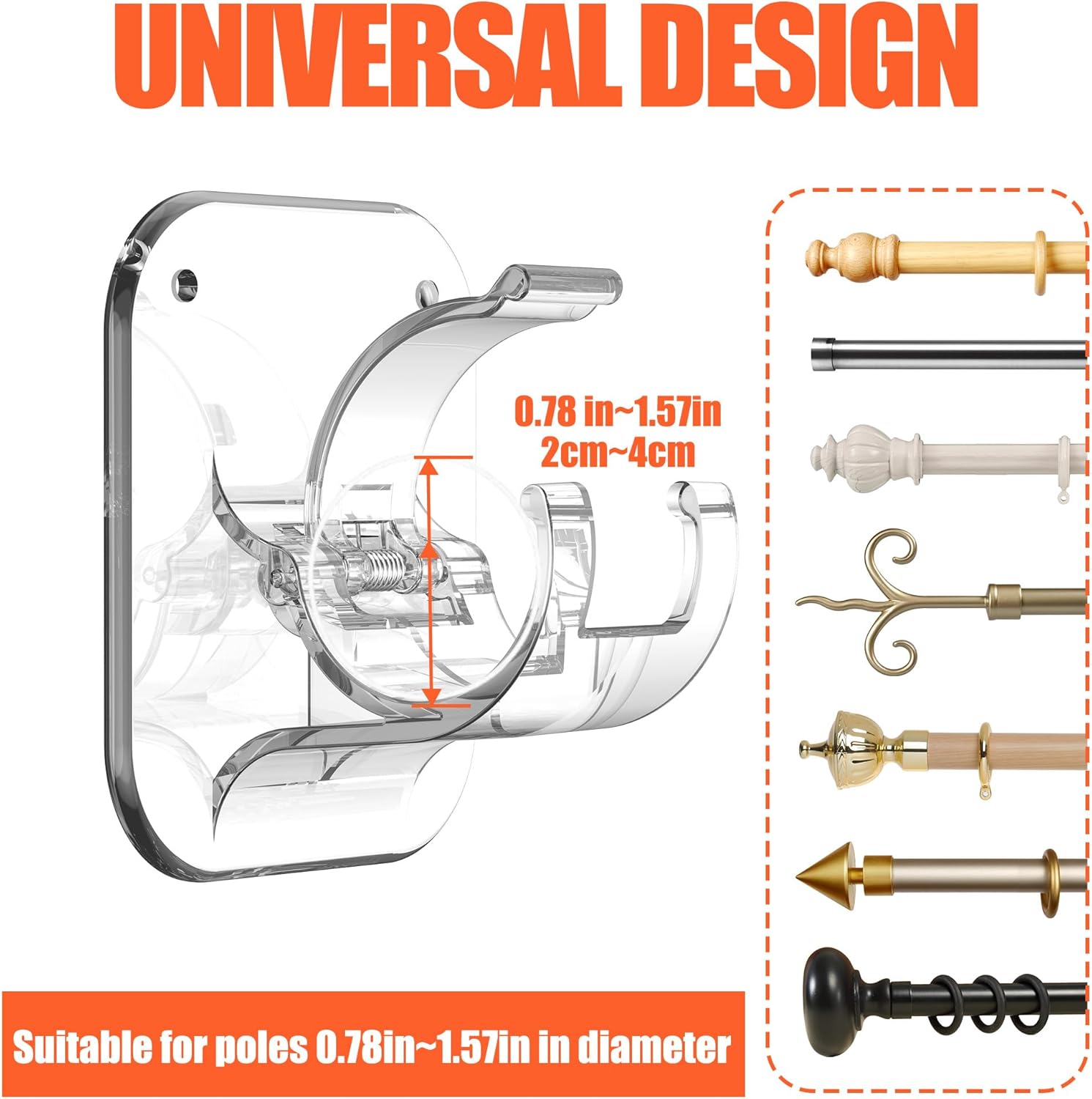 No Drill Curtain Rod Brackets No Drilling Holder 40LB - Renter Friendly Self Adhesive Hooks for Apartment Dorm Classroom Essentials Decor Hanging Drapes Rv โ image 2