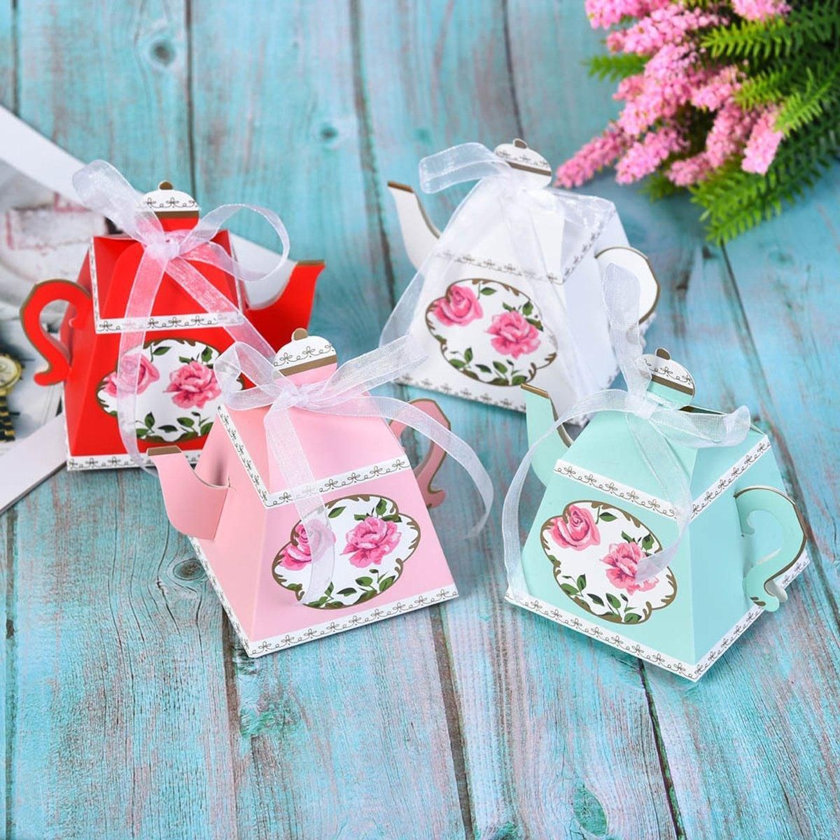 50Pcs Teapot Candy Boxes Wedding Favor Gift Packaging Tea Party Decorations - White — image 5