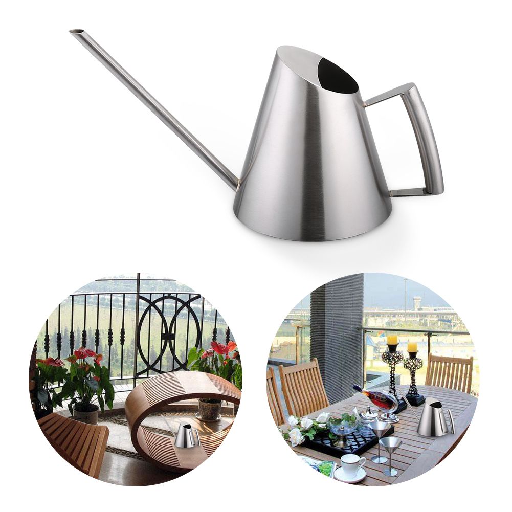 900ml Stainless Steel Watering Can Brushed Garden Planting Indoor Outdoor — image 3