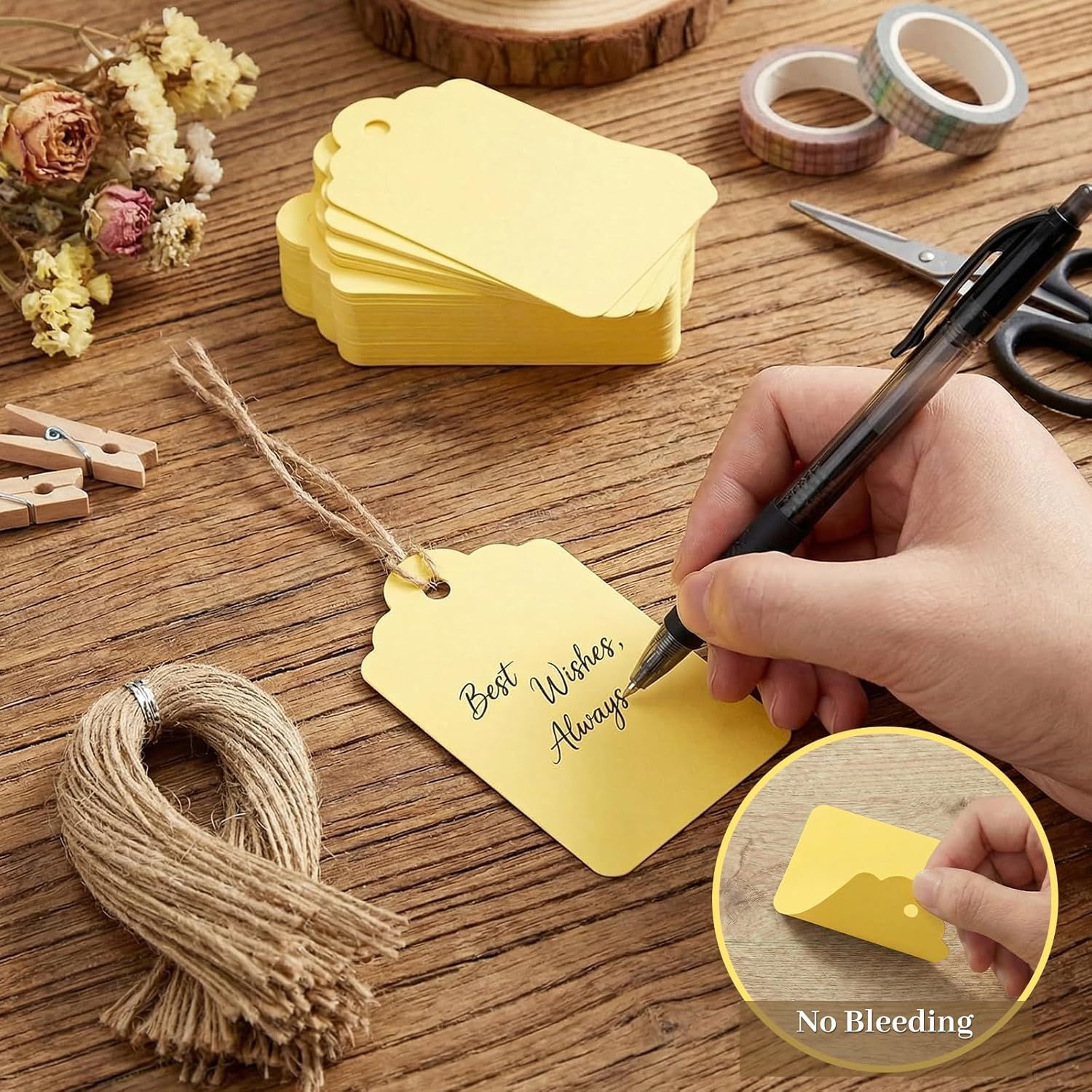 120pc Gift Tags with String - Blank Yellow Paper Hanging Tags for Wedding & Birthday Gifts DIY — image 2