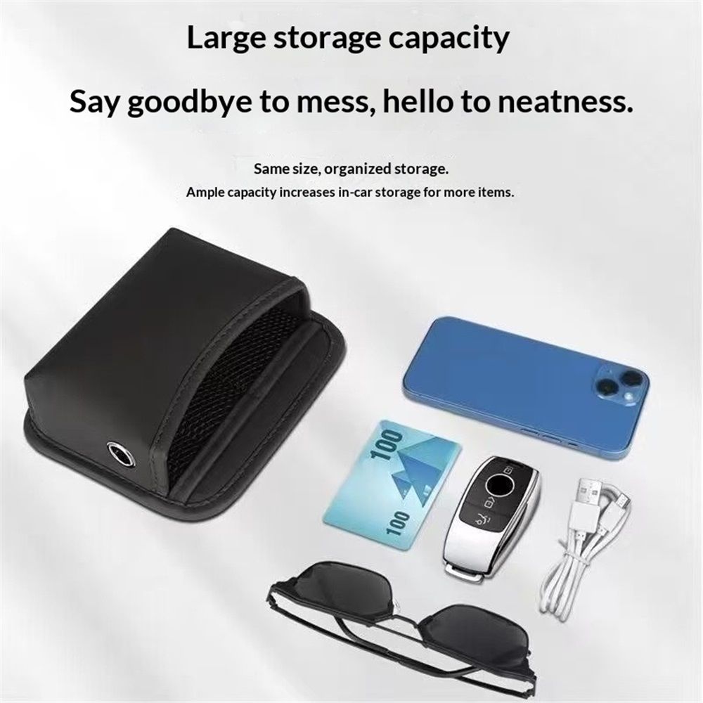 Car Storage Bag, Leather Small Debris Organizer, Hanging Cell Phone Mobile Paste Type Bag for Stowing Tidy, Universal Accessories(Black) — image 5