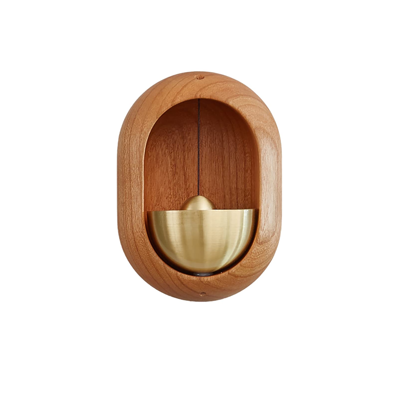 1 Piece Vintage Wooden Door Bell with Copper Chime and Magnetic Mount for Entryways and Bedrooms, Light Wood Oval Design