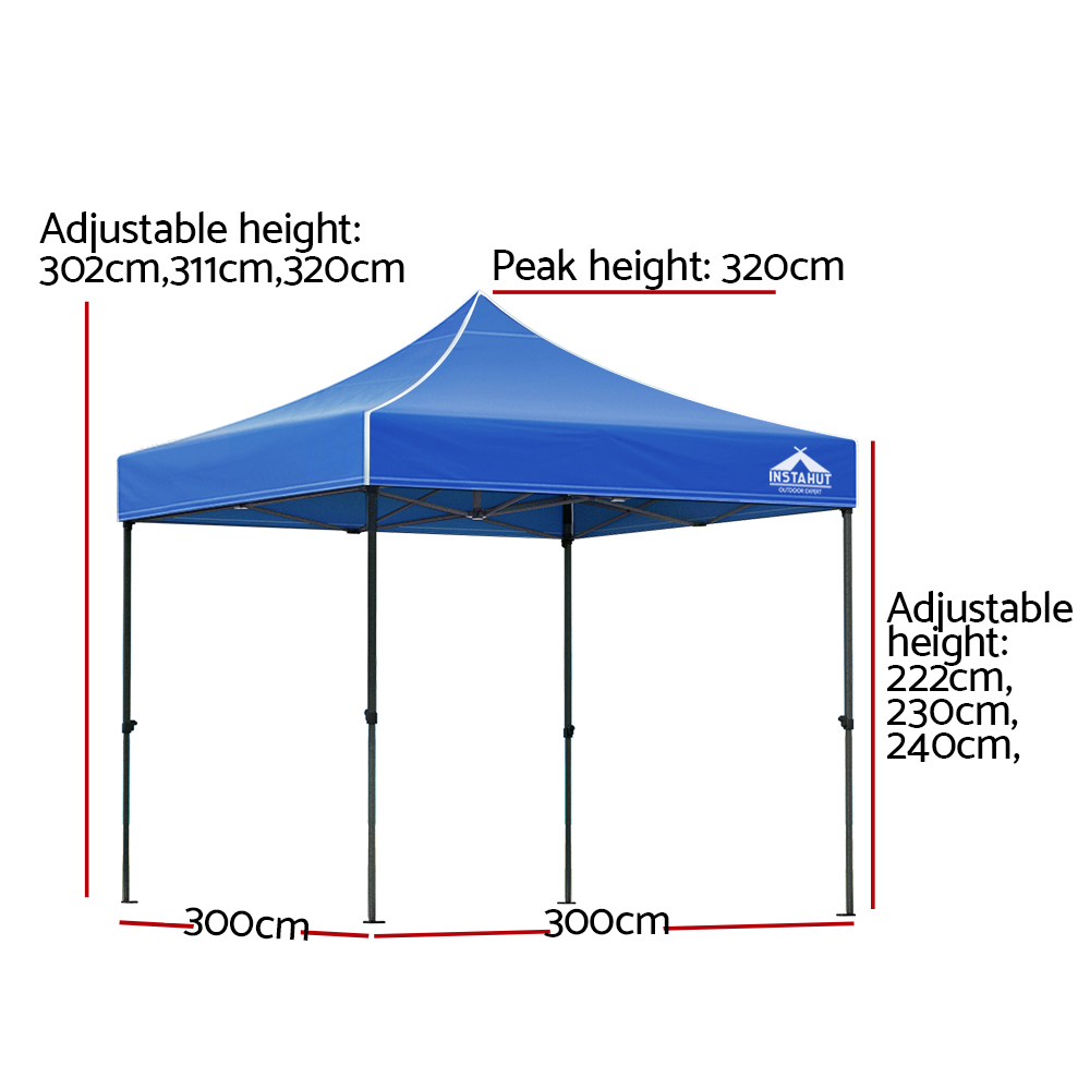 Instahut Gazebo Pop Up Marquee 3x3 Folding Tent Outdoor Camping 500D Oxford Blue — image 2