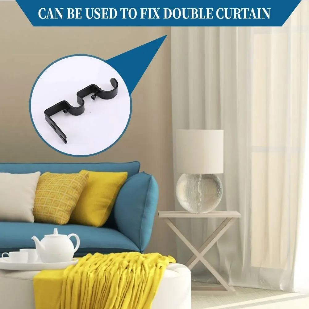 6 Pack Double Curtain Rod Brackets, Heavy Duty Metal Holders for 1 In and 5/8 In Rods, Black — image 4