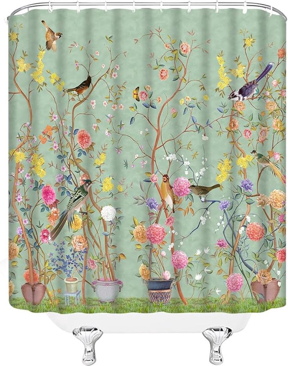 Shower curtain - Waterproof - bath curtain - bathroom curtain - Printed shower curtain - Polyester - 150*180cm - green โ image 4