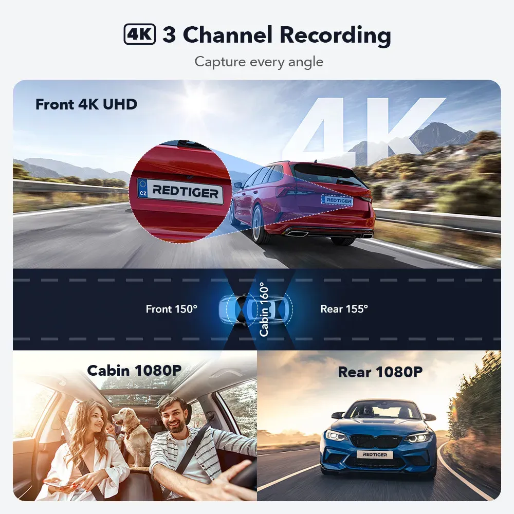 4K 3 Channel Dash Cam with 5G WiFi, Front, Rear, and Inside Recording, Free 64GB SD Card — image 4