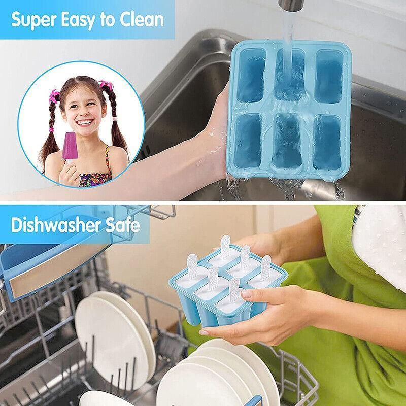 Silicone Ice Cream Mould Block Frozen Molds Icy Pole Jelly Popsicle - Blue-4Grid — image 6