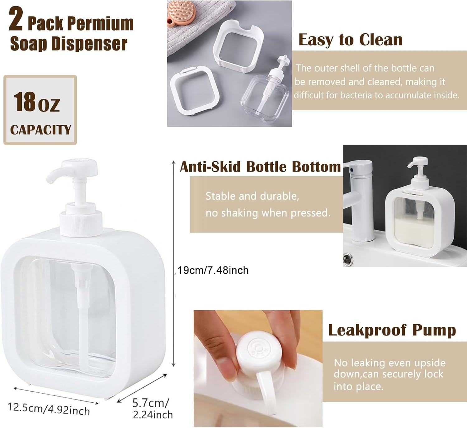 Soap Dispenser, 2 Pack 18Oz/500ml Liquid Soap Dispenser Stylish Hand Soap Dish Dispenser with Pump and 12Pcs Waterproof Labels for Bathroom,Kitchen Decor — image 2