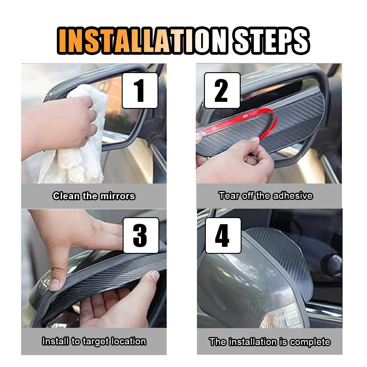 2PCS Car Rearview Mirror Rain Visor Fenders, Carbon Fiber Waterproof Side Mirror Protective Rain Eyebrow Keep(Carbon Fibre Black) — image 5