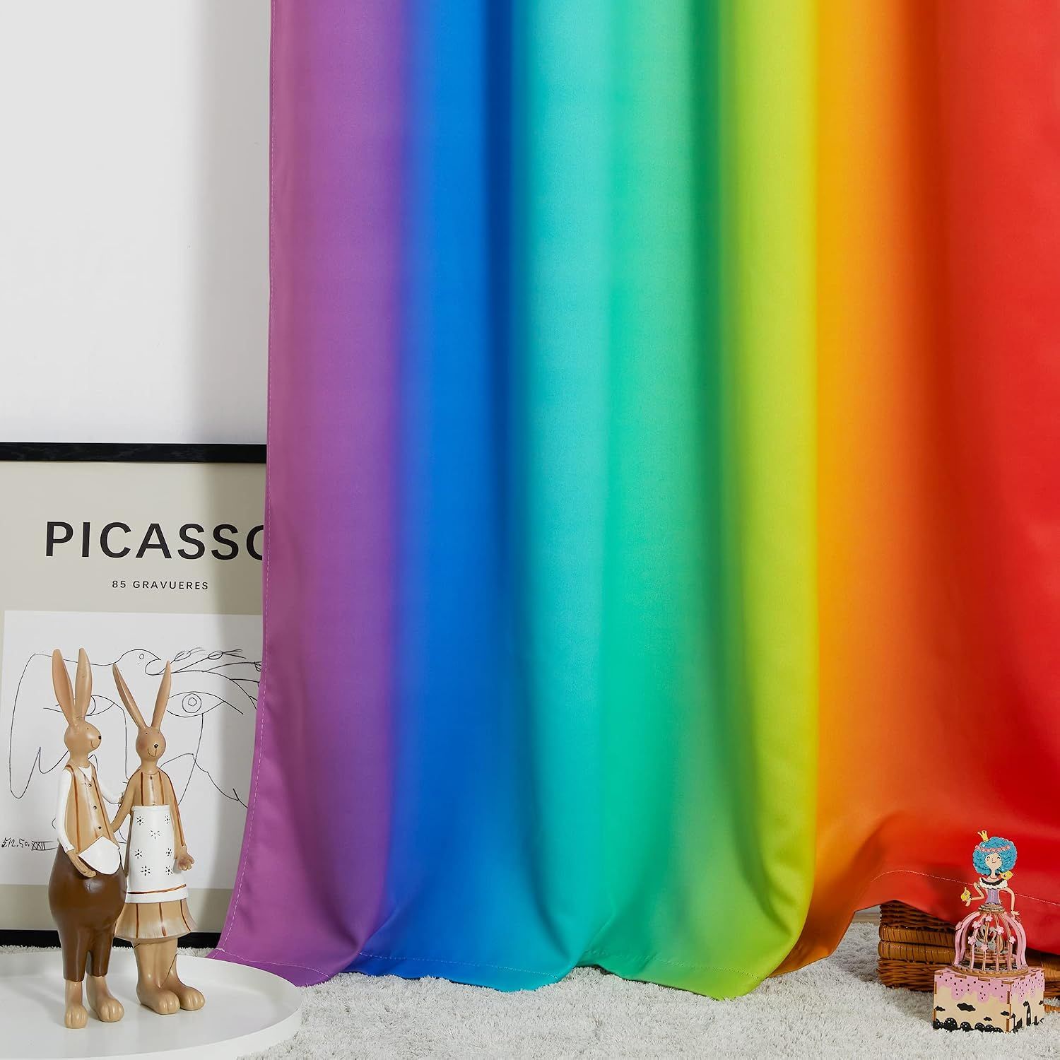 2 Pack Rainbow Blackout Kitchen Curtains, Colourful Window Drapes for Bedroom, Nursery and Girls Room, Rainbow, 132 x 114 cm — image 6