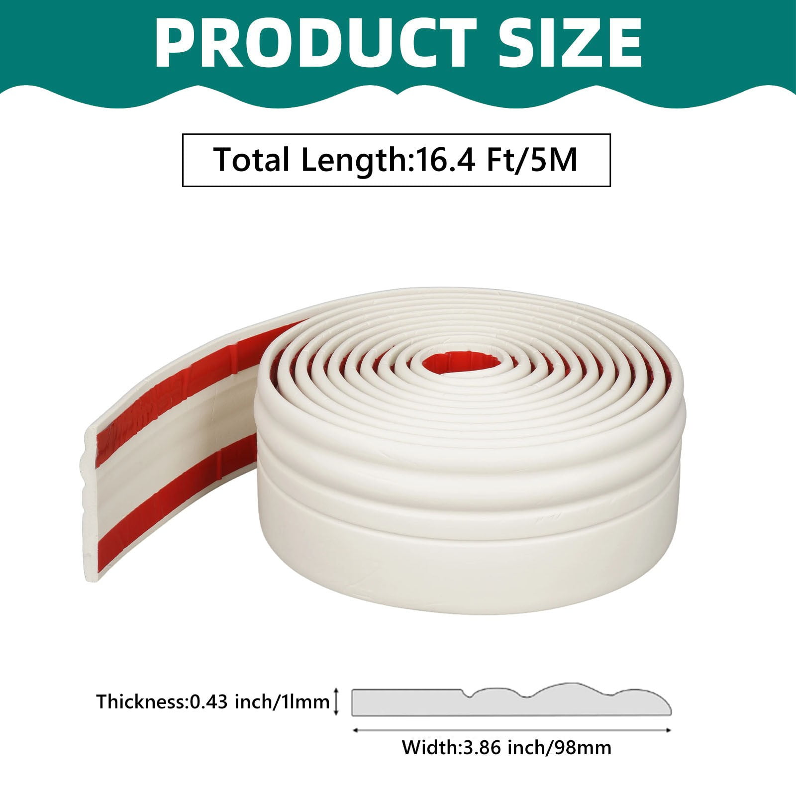 1 Roll Flexible Self Adhesive Wall Base Trim, Peel and Stick Rubber Baseboard Moulding for Walls, 9.8 cm x 5 m, White โ image 2