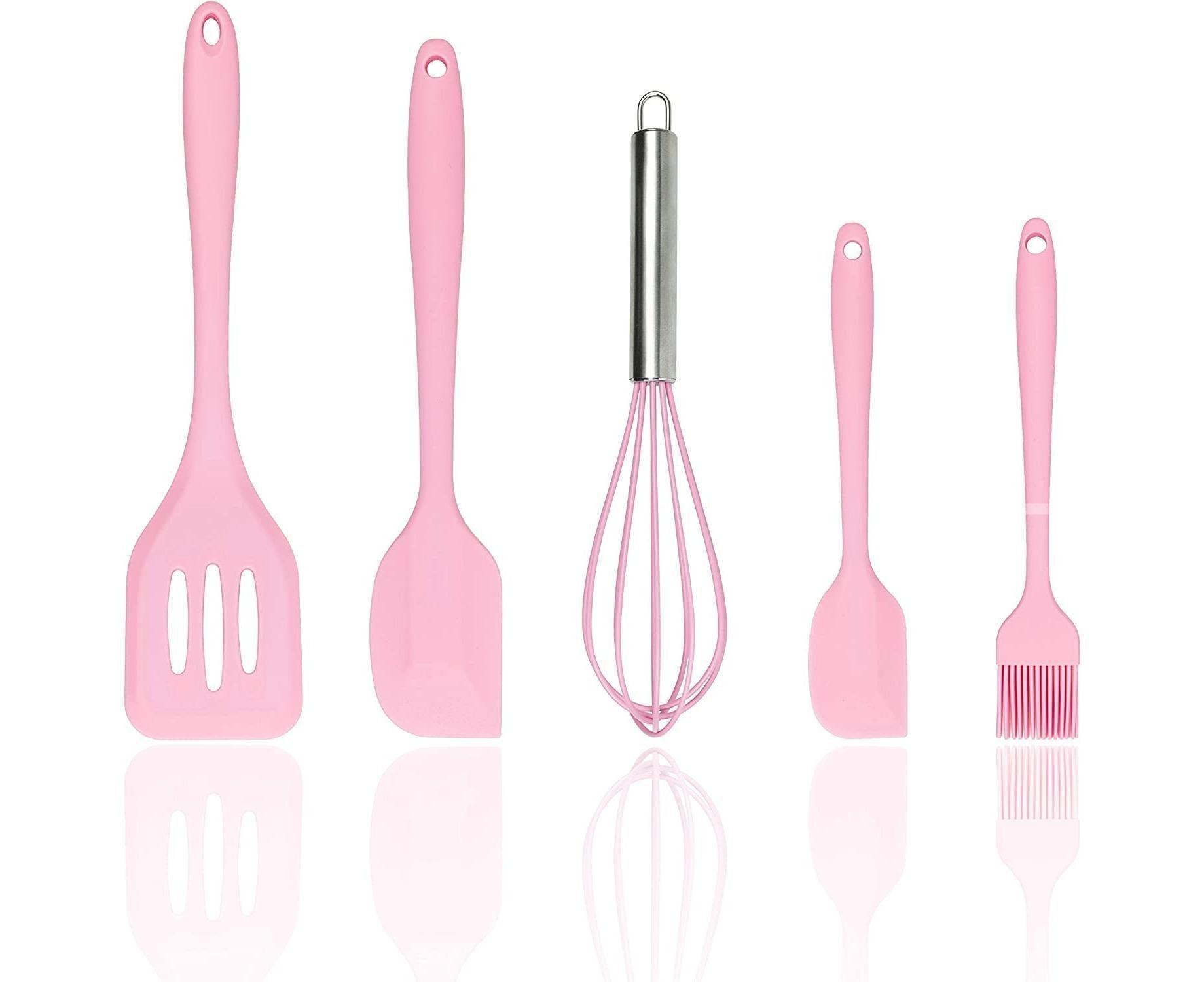 Silicone Baking Utensils Set - Heat-Resistant - Pink