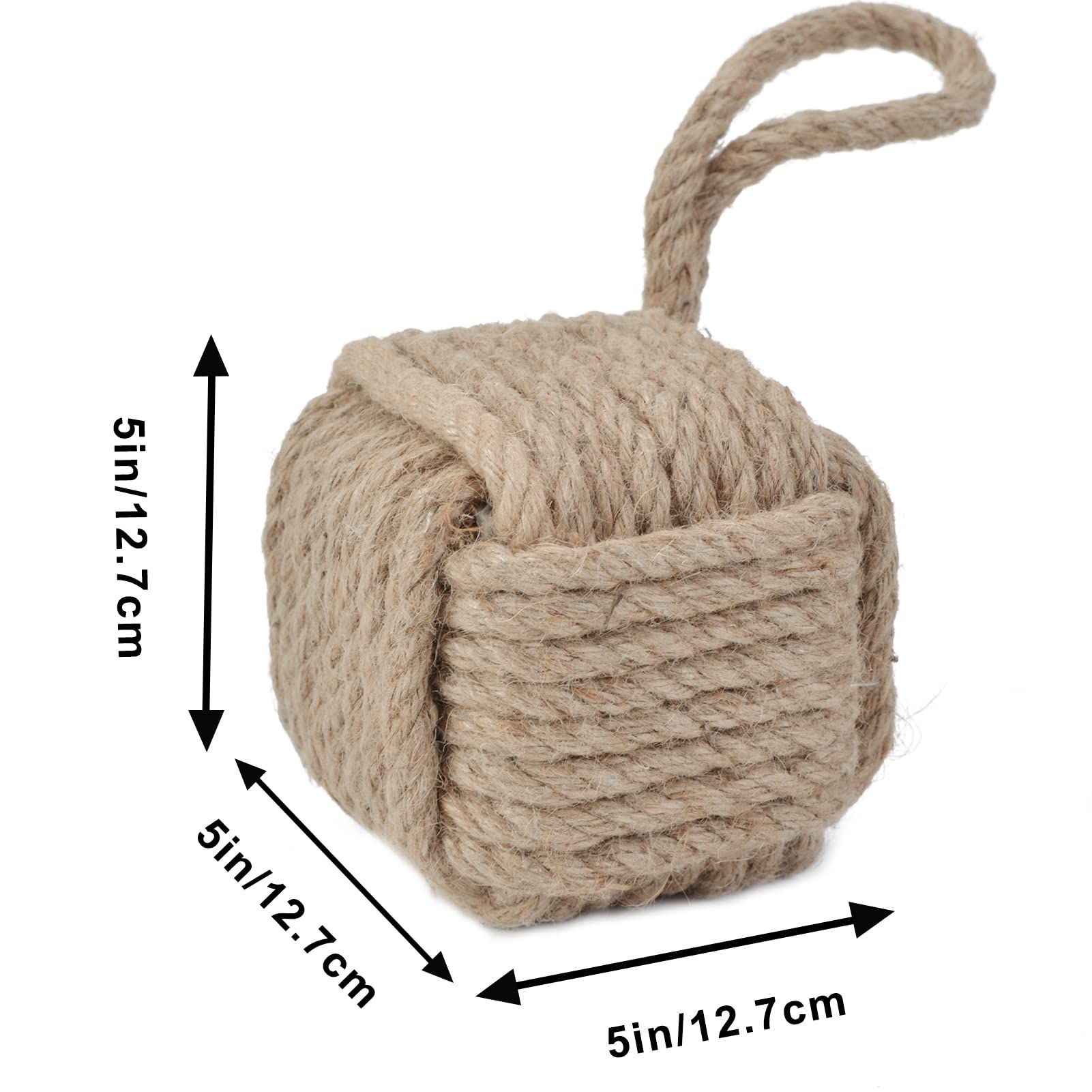 Rope Knot Door Stops Decorative Nautical Door Stopper Handmade with Handle, Jute Weighted Interior Doorstop Sailor (5"x5”, 4.4lbs) — image 3