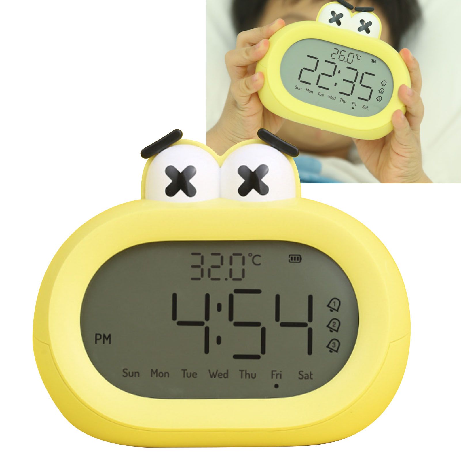 Kids Alarm Clock Cartoon Cute Intelligent Battery Operated Digital LED Electronic Clock with Night Light Yellow โ image 2