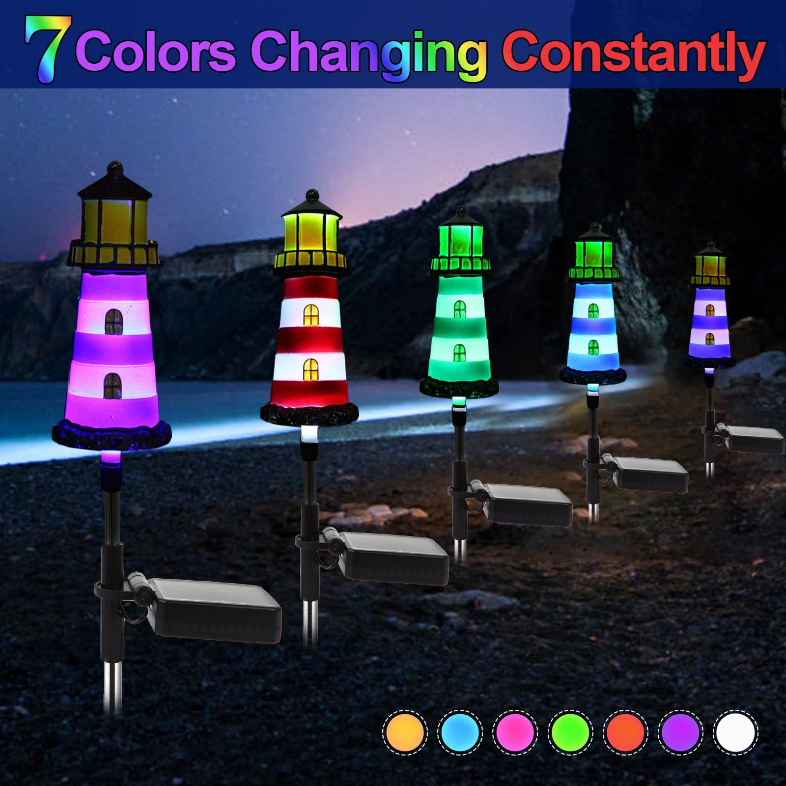 Solar Outdoor Lights,2 Pack Lighthouse Solar Lights Outdoor Waterproof, Solar Walkway Lights Maintain of Lighting for Your Garden — image 2