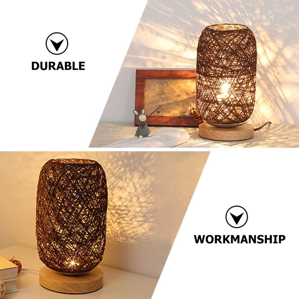 1pc Night Light Bedside Lamp Nightstand Lamps Wood Large Rattan Table Lamp Led Desk Light Led Desktop Lamp Bedside Table Lamp โ image 2