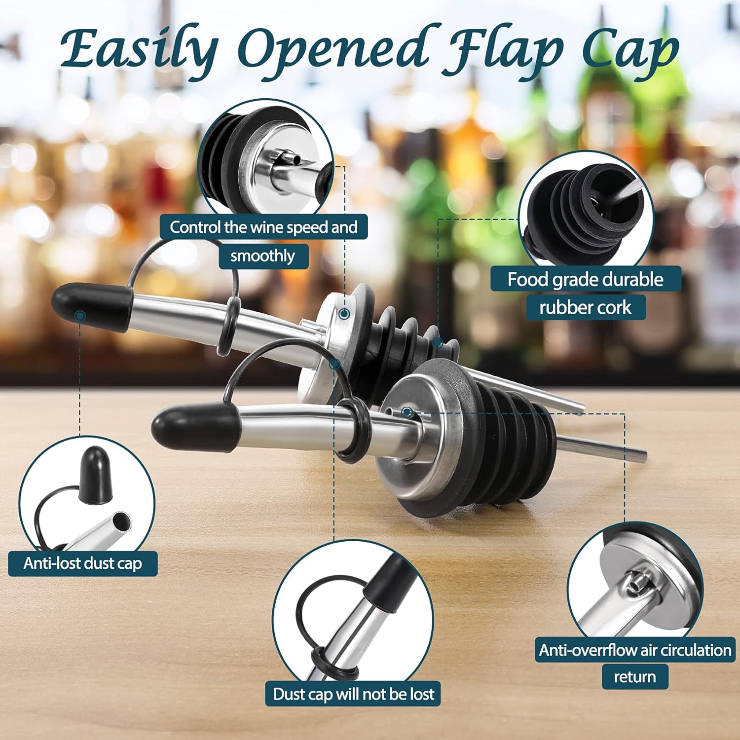 12 Pack Liquor Pour Spout, Stainless Steel Liquor Bottle Pourers with Rubber Dust Caps for Alcohol, Olive Oil, Liquor Pourers with Dust Caps, Speed Pourers โ image 3