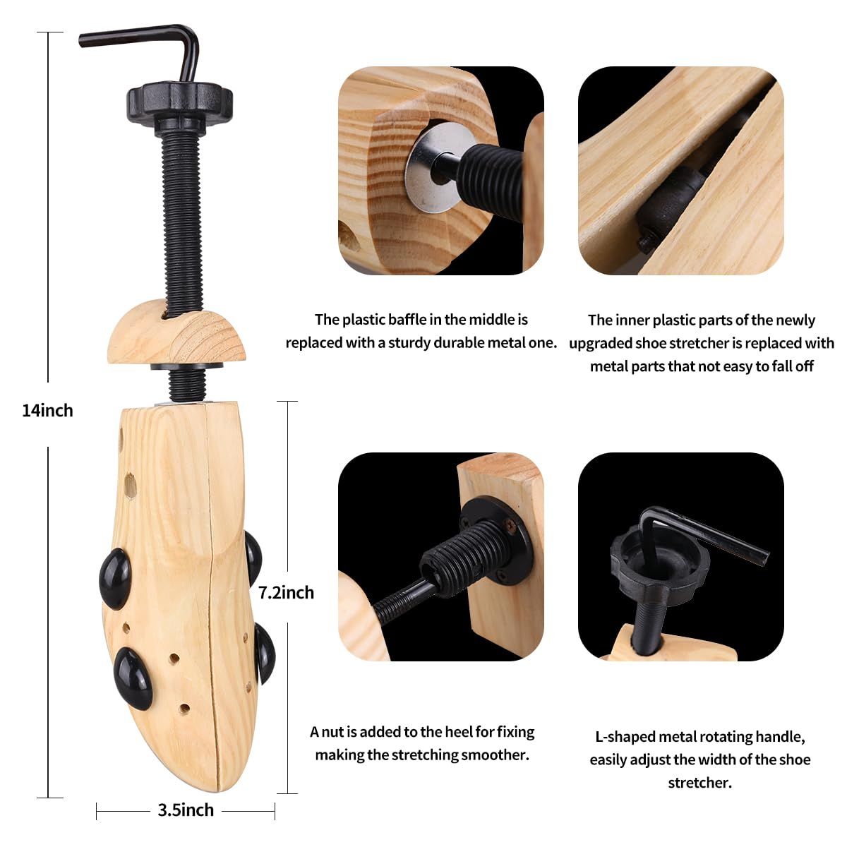 Shoe Stretcher Men Women, Pair of 4-Way Adjustable Upgraded Wooden Shoe Stretcher with Length and Width Stretchable — image 3