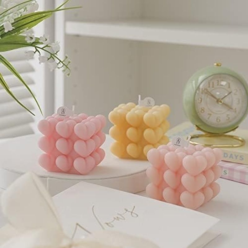 3D Heart Bubble Cube Candle Silicone Mold DIY Stacked Hearts Handmade Soap Resin Plaster Craft Soy Wax Candles Mould — image 3