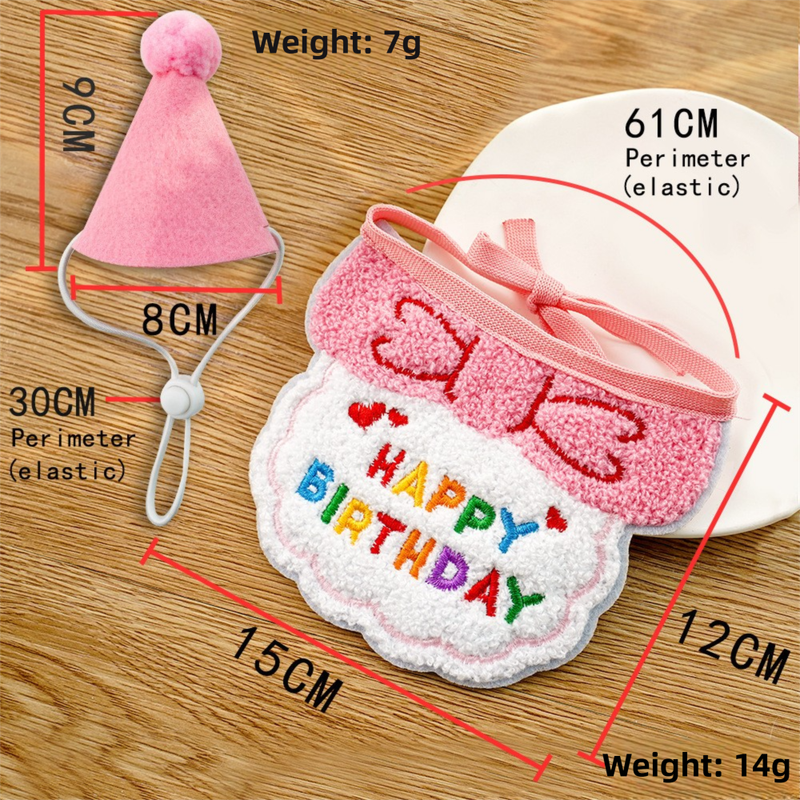4-Pack Adorable Pet Dog Cat Birthday Party Hat & Bib Set(Purple & Dark-Blue) - Embroidered Bandana Bib & Felt Party Hat, Adjustable Tie-On Dress-Up โ image 5