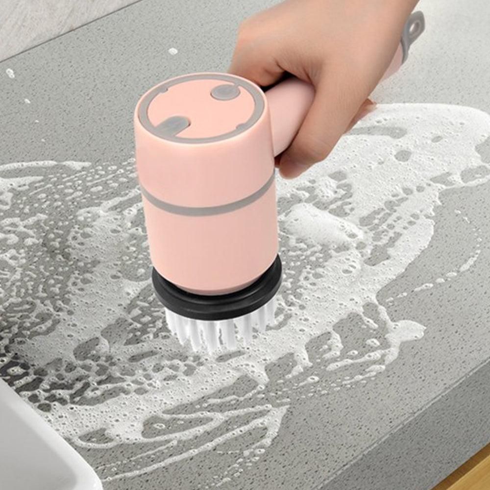 Set of 6 in 1 Handheld Electric Cleaning Brush USB Rechargeable Electric Dishwashing Brush Kitchen Cleaning Tool Pink — image 2