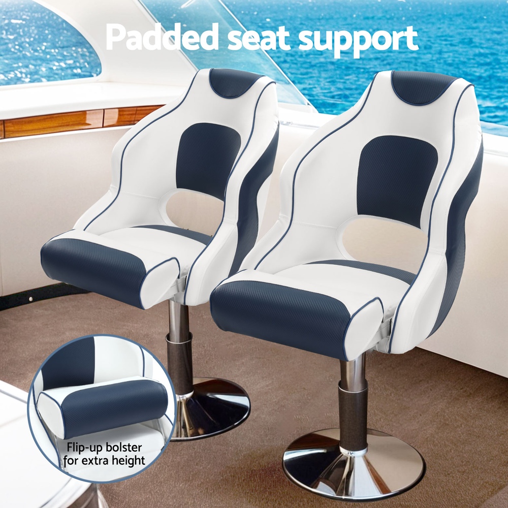 Seamanship Captain Bucket Boat Seats Flip Up Bolster Swivel 15cm Padding Blue โ image 5