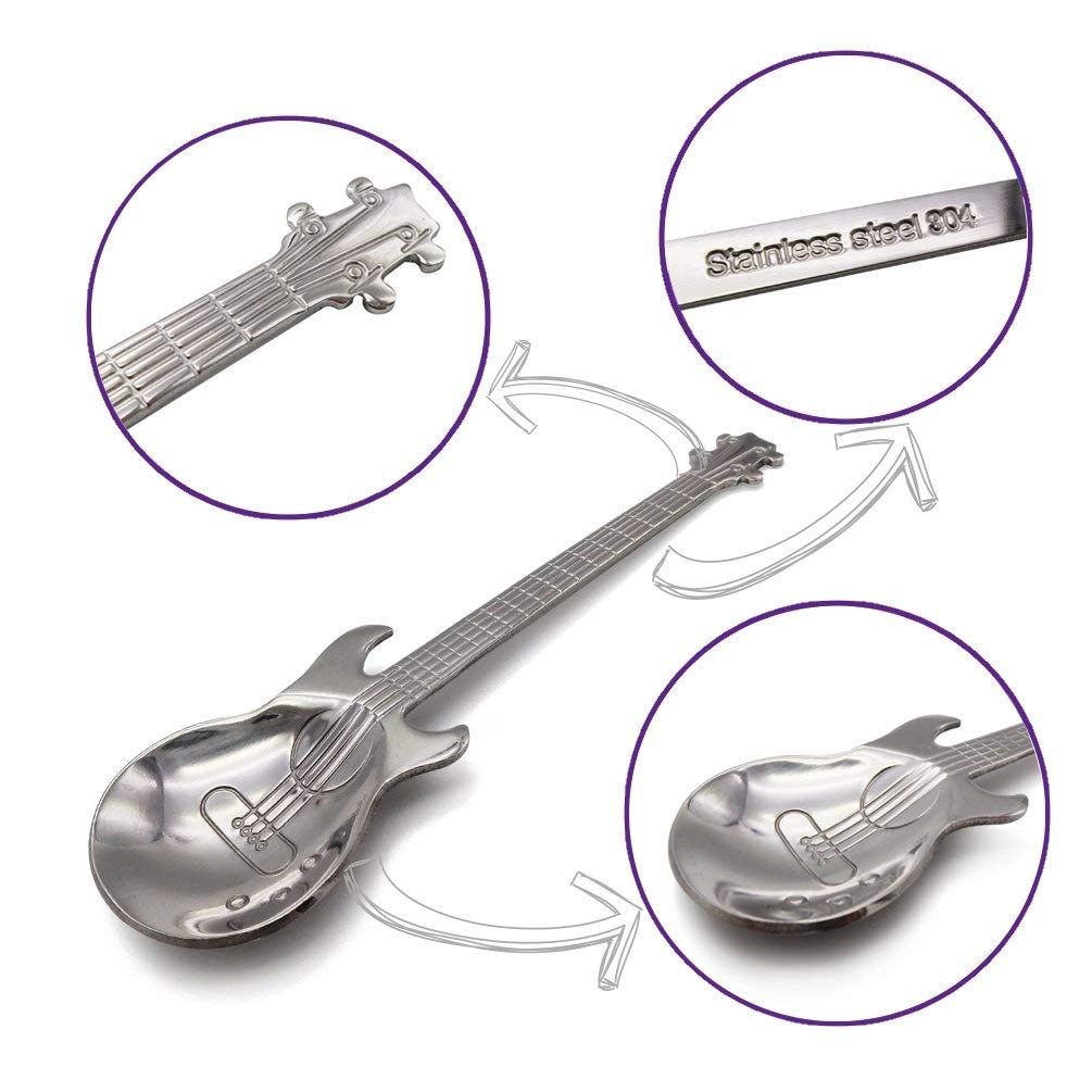 Coffee Tea Spoons, Stainless Steel Stirring Mixing Spoons, Fun Gift for Music Lover Cute Sturdy Teaspoons, Pack of 4, Silver — image 2