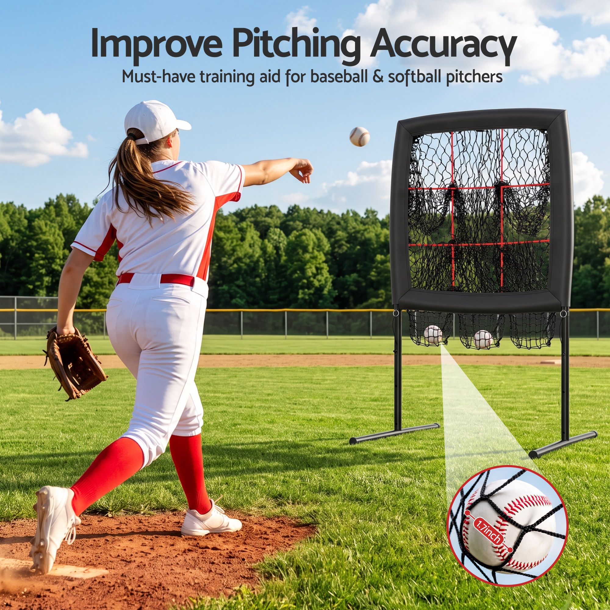Everfit Baseball Pitching Net Training Target Softball Practice 9 Hole Black โ image 4