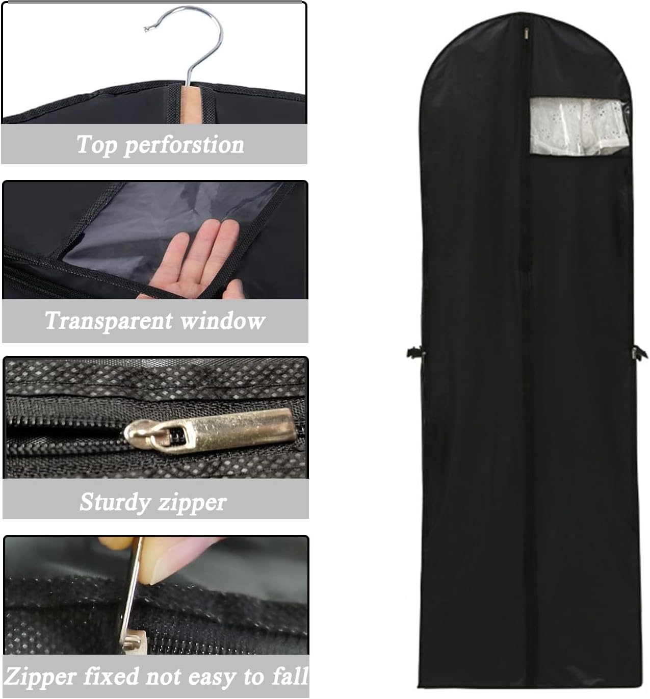Long garment bags, dustproof clothing covers, moth-resistant clothing bags, wedding dress bags, foldable long coat bags, suitable for storing coats, shirts — image 3