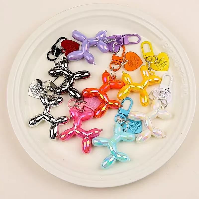 2-Piece Black Balloon Dog Keychain Set with Heart Charm Bag Pendant Cute Couple Gift โ image 3