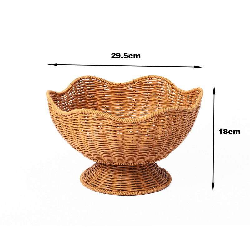 Hand-Woven Basket Flower-Shaped Basket Fruit Basket Vegetable Basket Storage - Khaki - Size L โ image 5