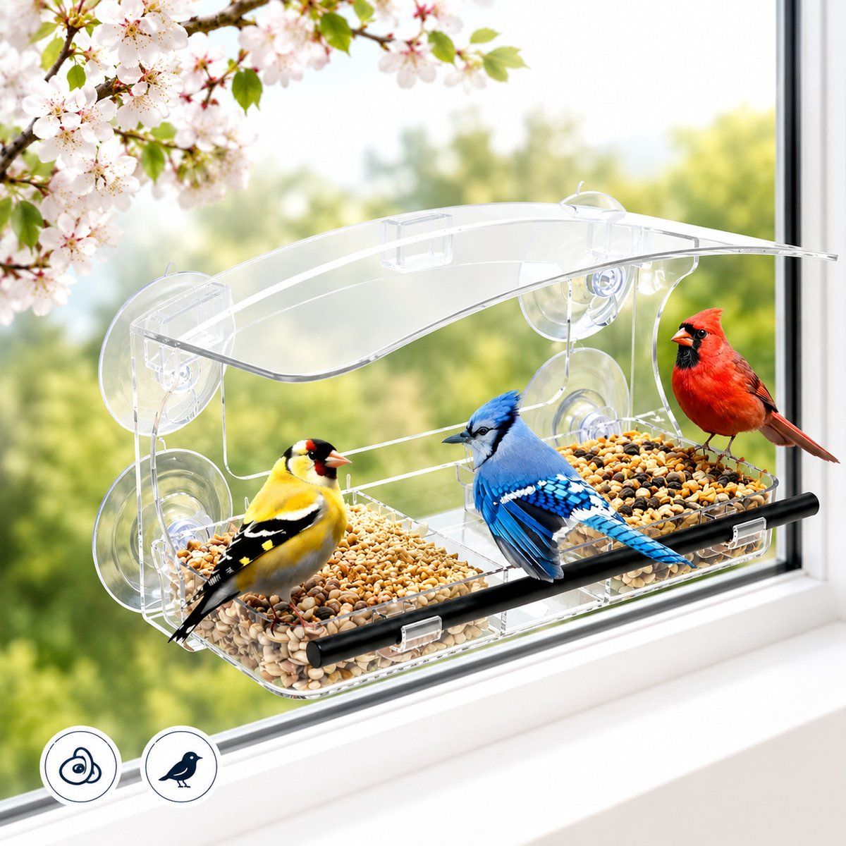 Window Birdhouse, Transparent, With Suction Cups, Feeding Station