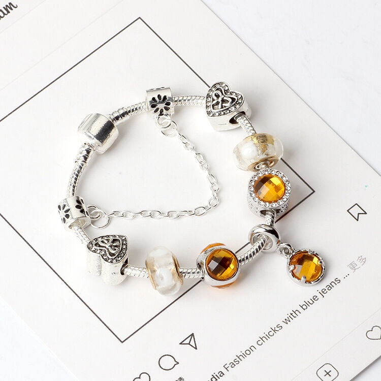 Yellow Zircon Heart Glass Beaded Bracelet with Rhinestones(20cm) โ image 4