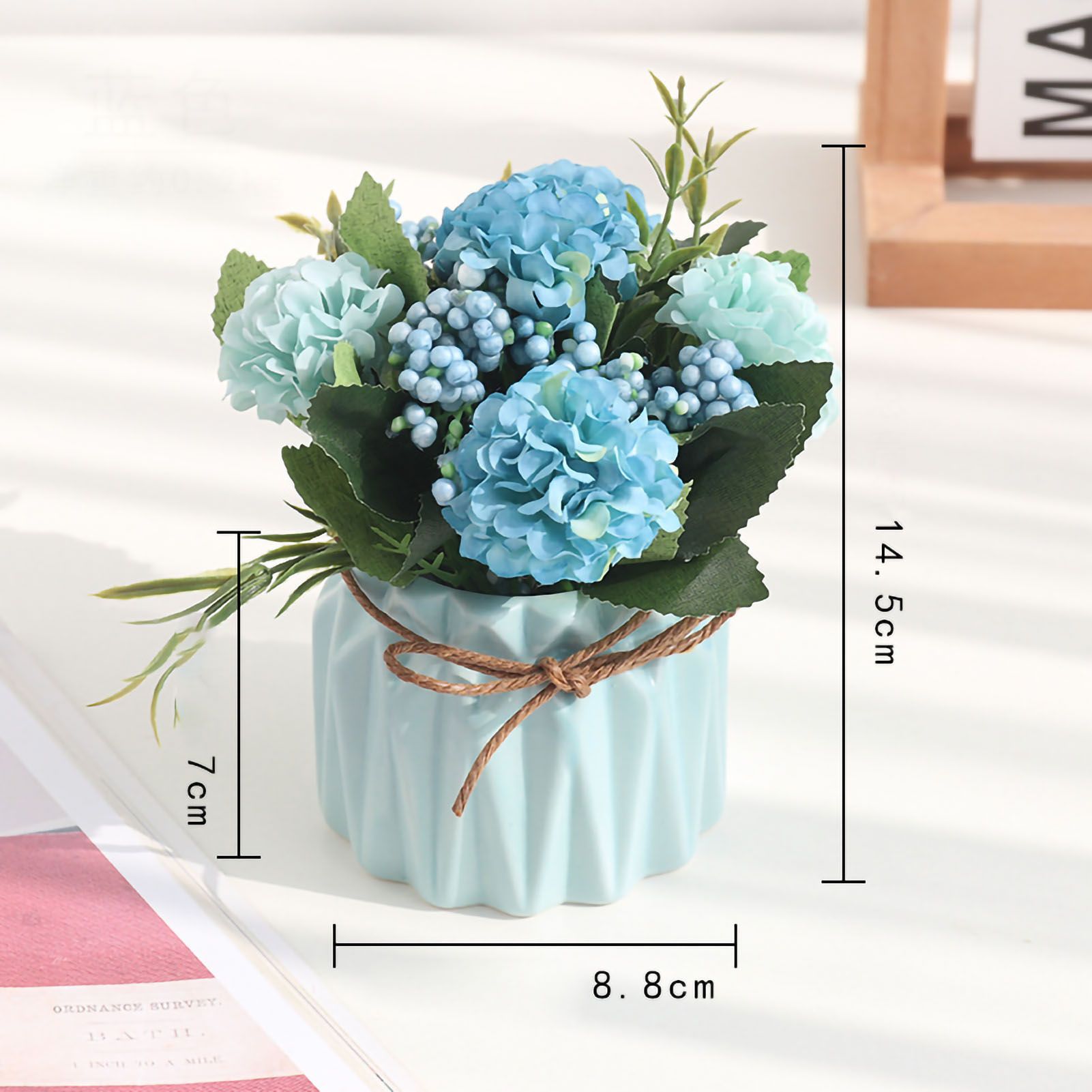 Artificial Fake Potted Flowers Bouquet Hydrangea with Vase for Dining Table Decoration Blue โ image 5