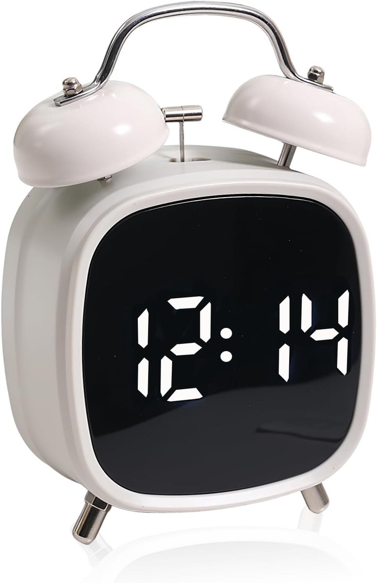 Alarm clock with double bell - Loud and creative alarm clock - Adjustable brightness in three levels - Small battery-operated digital alarm clock - Suitable