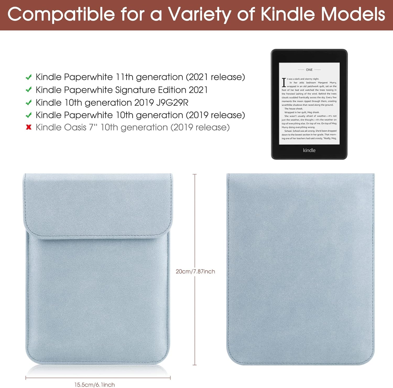 Universal Sleeve Case for 6",6.8", Kindle Paperwhite/Colorsoft/Signature Edition 2024-2012 Sleeve Bag Pouch Cover for 6-6.8'' Kobo/Tolino/Pocketbook 6-inch — image 2