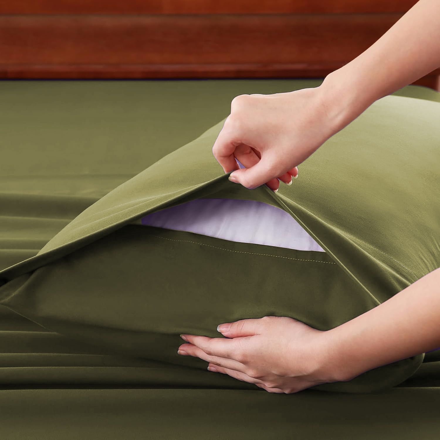 Hotel Soft Bed Sheet Set- Bedding Sheets & Pillowcases -Breathable Bedding - Wrinkle, Fade, Stain Resistant-Deep Pocket Flat Fitted Bed Sheet Set(Olive — image 6