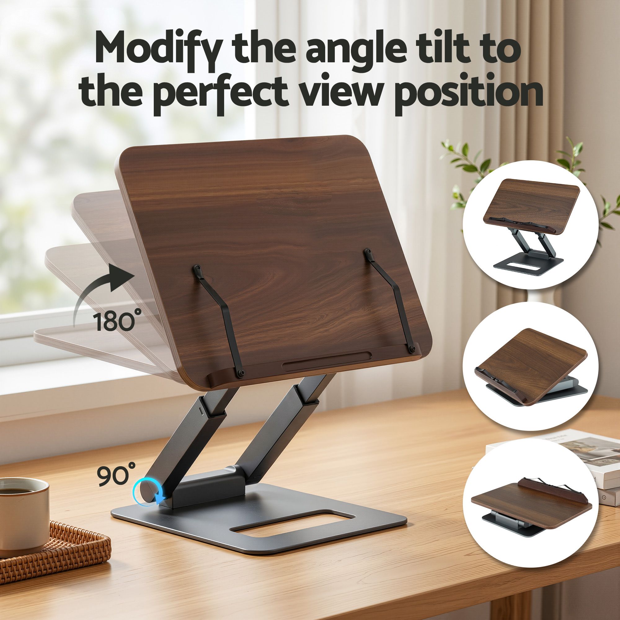 Artiss Book Stand Telescopic Book Holder with Page Clip Ergonomic Desktop Stands OAK โ image 5