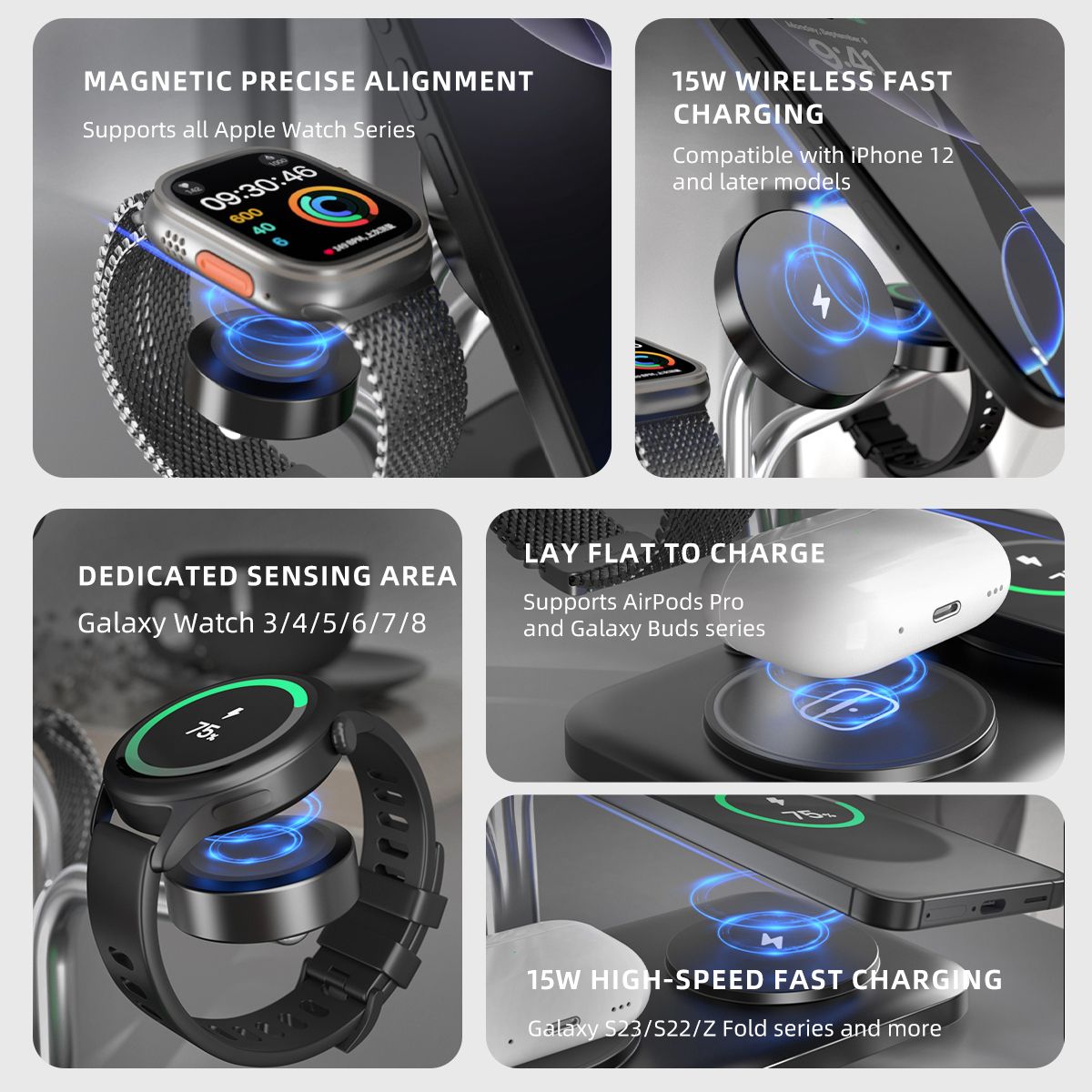OC22 5-in-1 Wireless Charging Stand Multi Device Fast Charging Dock,white — image 5