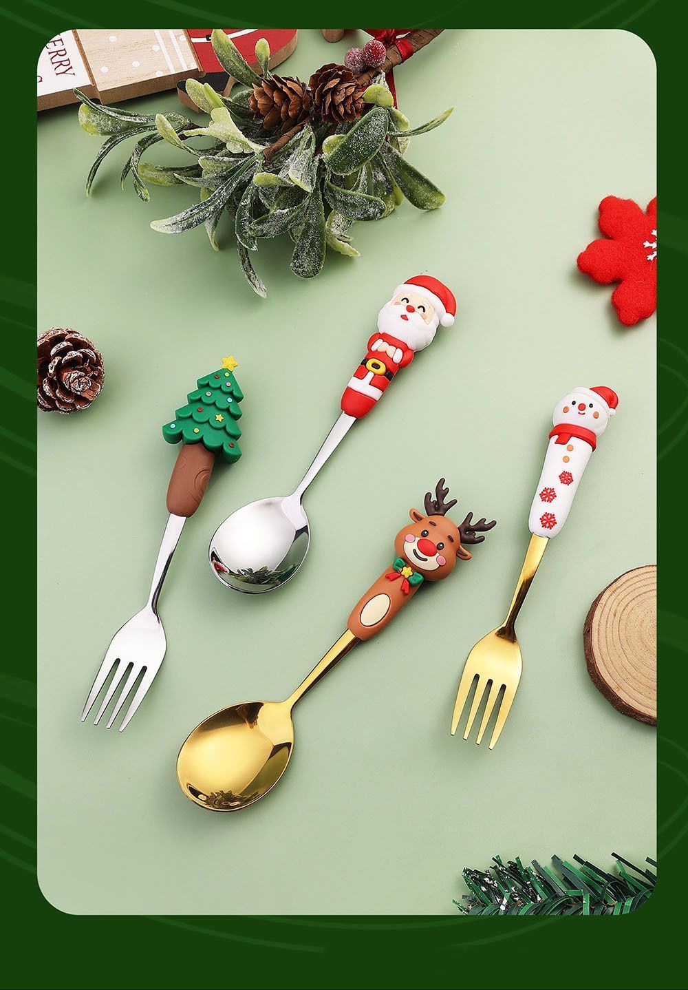 4 Pieces Large Gold Xmas Figurine Handle Stainless Steel Cutlery Kit Style B, Packaged for Christmas Party Dessert and Holiday Gift Hampers — image 4