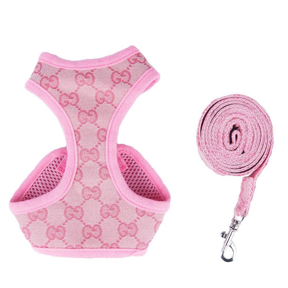 Happy Dog Harness Vest Adjustable Leash Set Polyester Pink L:0.11kg
