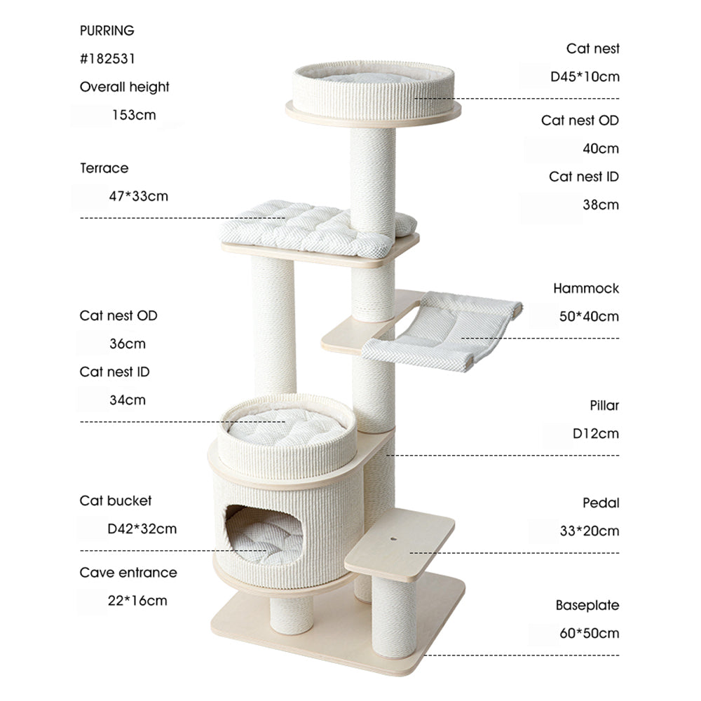 HONEYPOTCAT PURRING Multi-Tier Plush & Sisal Deluxe Cat Tree - 153cm โ image 3