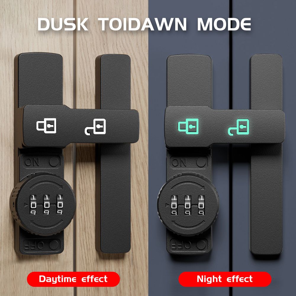 No-Drill Night Light Password Lock in Black & Gray, Drawer, Cabinet & Refrigerator Anti-Theft Lock for Home Storage Fluorescent Black — image 2