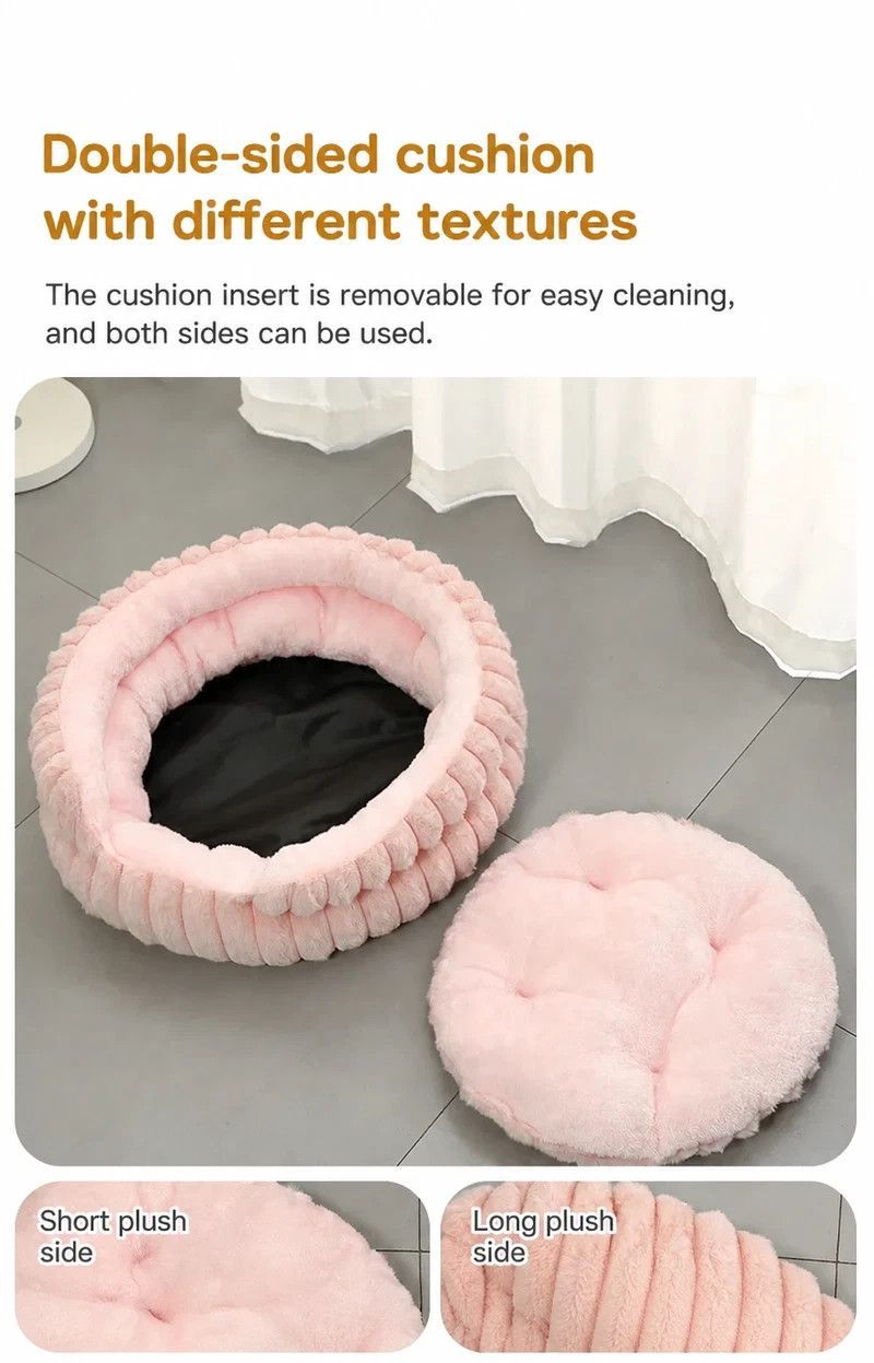 Washable Notch Style Round Pet Bed, Plush Anti-Moisture Pet Sleeping Bed, Pink, Size M, 19.69x19.69x5.91in, Fluffy Notch Pet Bed For Medium Household โ image 5